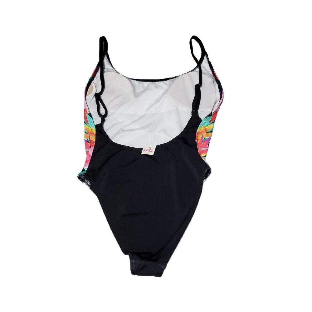 PINK Victoria's Secret Black & White Chevron One-Piece with Tropical Print - Picture 3 of 6